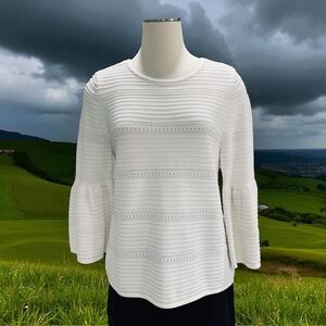 White House Black Market Bell Sleeve Textured Knit Top Boho Cottagecore Chic‎